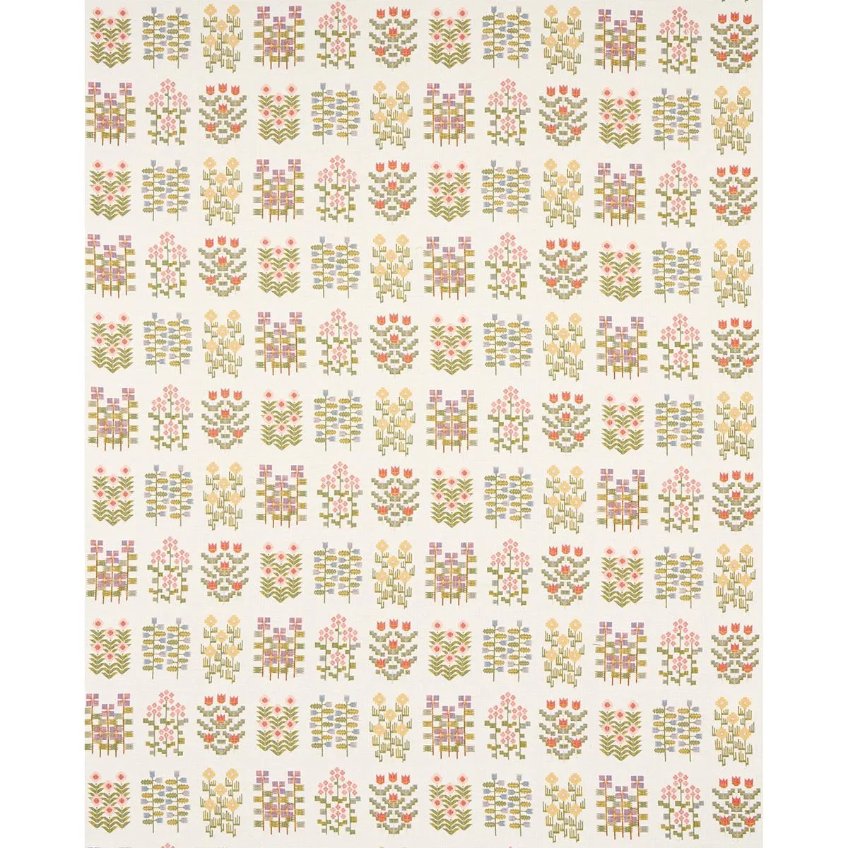 Schumacher 81970 Annika Floral Tapestry Multi On Ivory fabric swatch