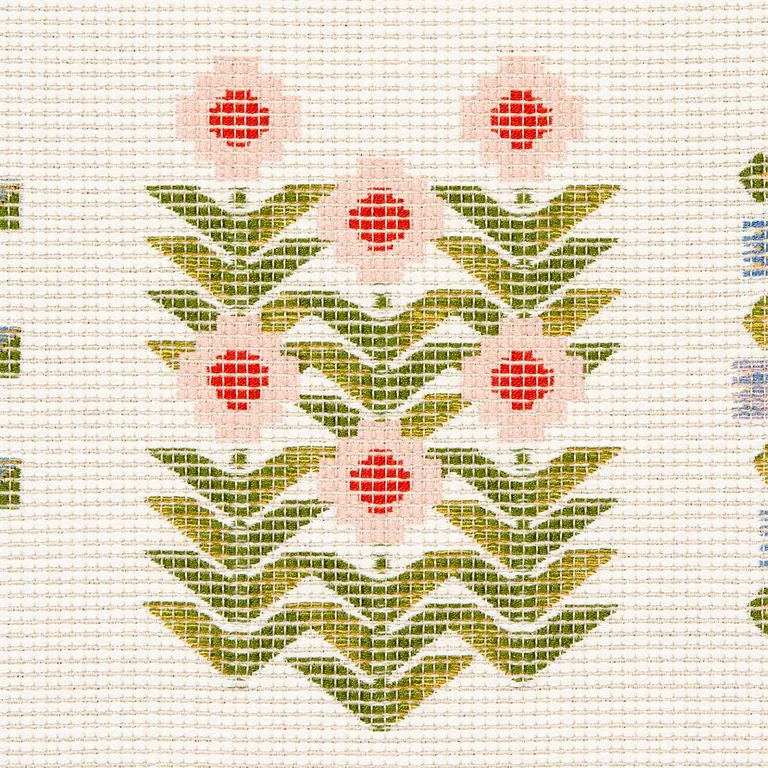 Schumacher 81970 Annika Floral Tapestry Multi On Ivory fabric swatch