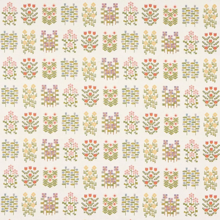Schumacher 81970 Annika Floral Tapestry Multi On Ivory fabric swatch