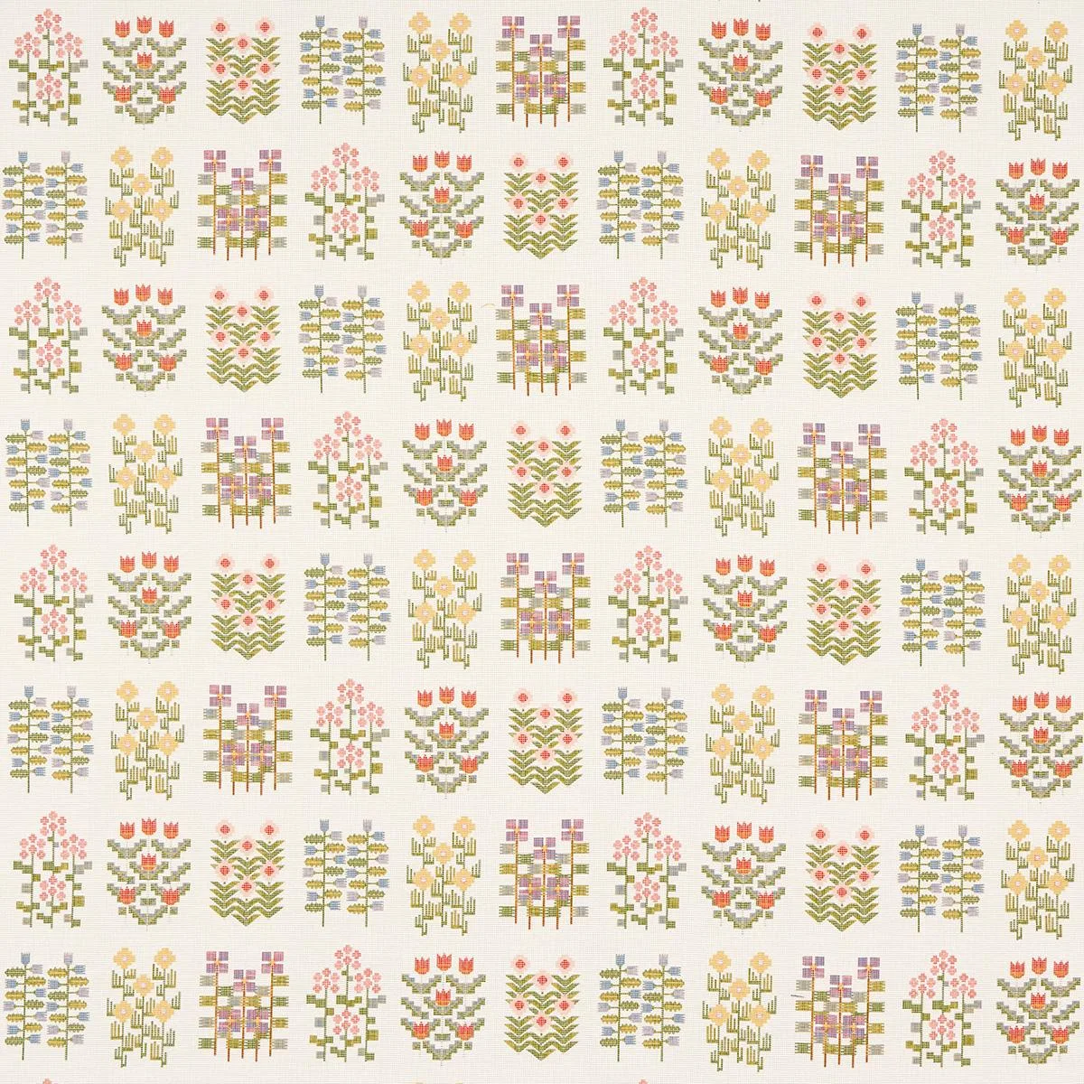 Schumacher 81970 Annika Floral Tapestry Multi On Ivory fabric swatch