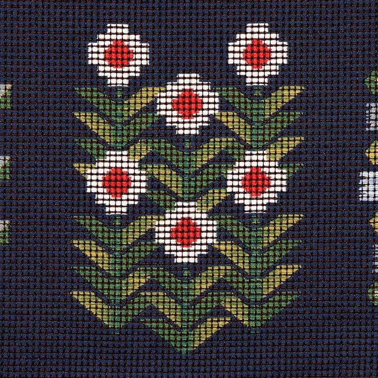 Schumacher 81971 Annika Floral Tapestry Multi On Navy fabric swatch
