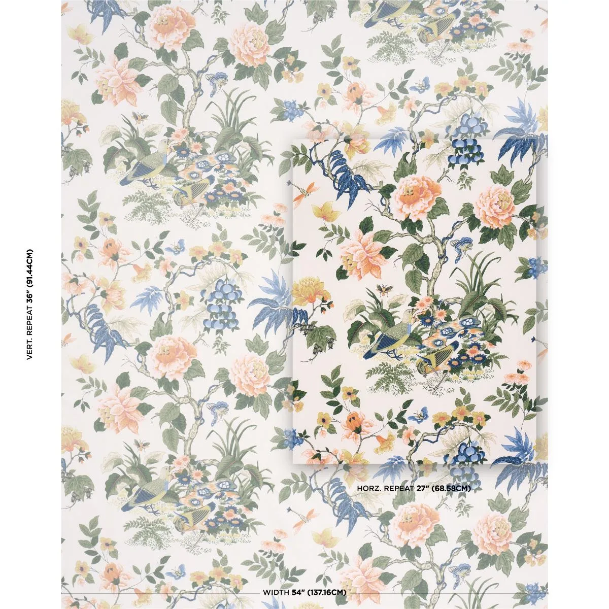Schumacher 75020 Anshun Paprika & Blue fabric swatch