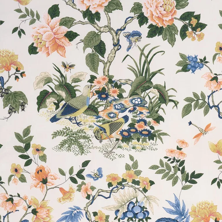 Schumacher 75020 Anshun Paprika & Blue fabric swatch