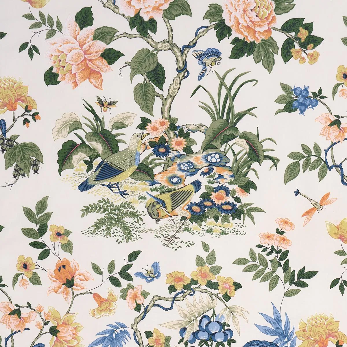 Schumacher 75020 Anshun Paprika & Blue fabric swatch
