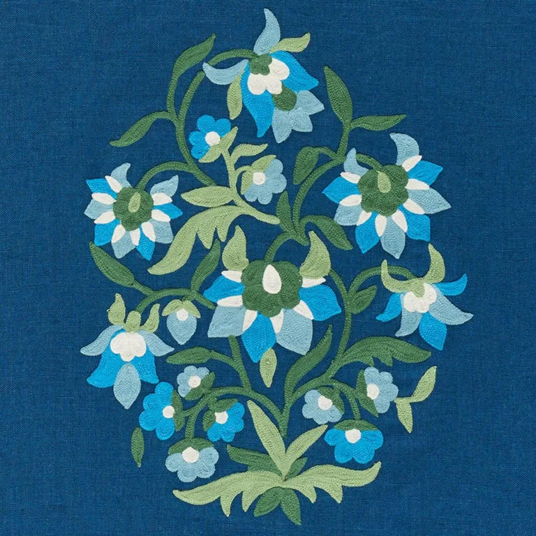 Schumacher 75740 Antalya Medallion Embroidery Aegean fabric swatch