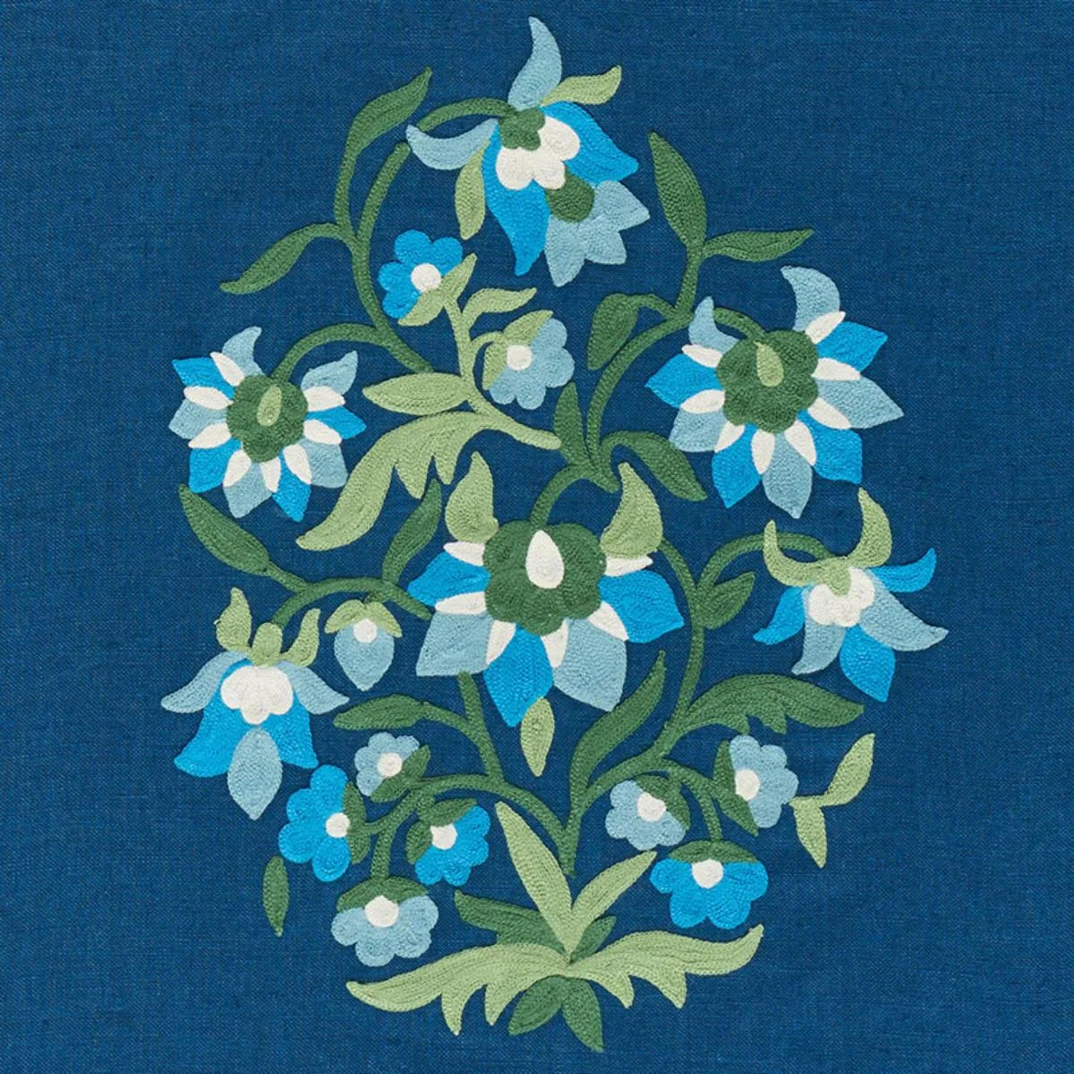 Schumacher 75740 Antalya Medallion Embroidery Aegean fabric swatch
