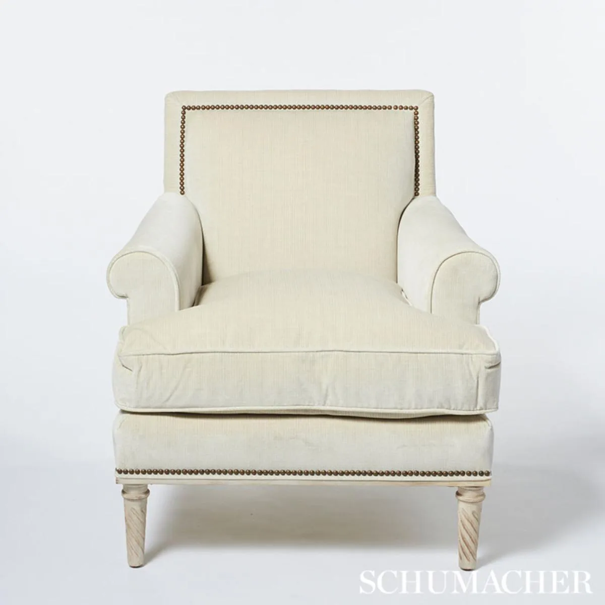Schumacher 69740 Antique Strie Velvet Oyster fabric swatch