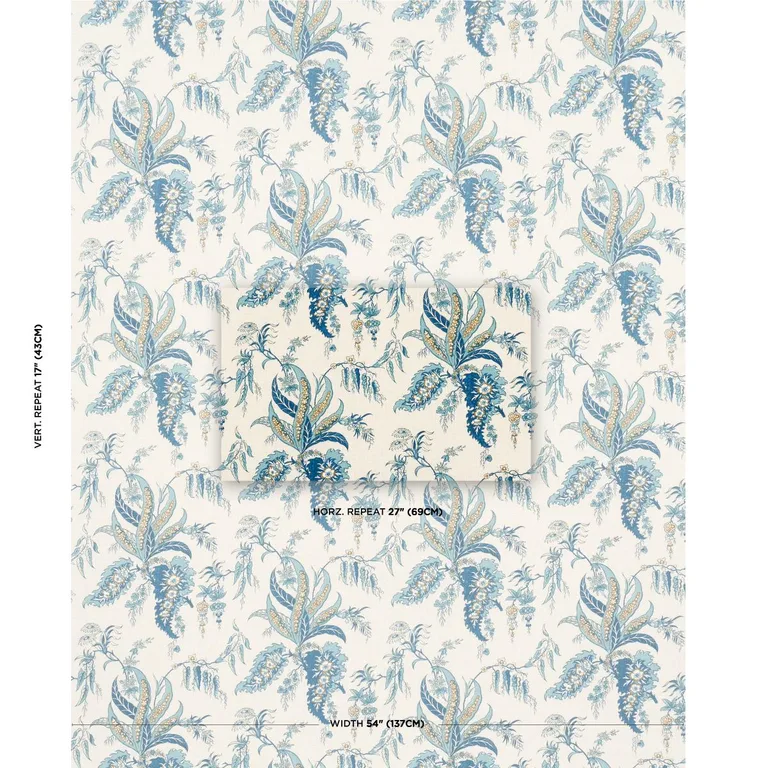 Schumacher 181731 Apolline Botanical Ciel & Marine fabric swatch