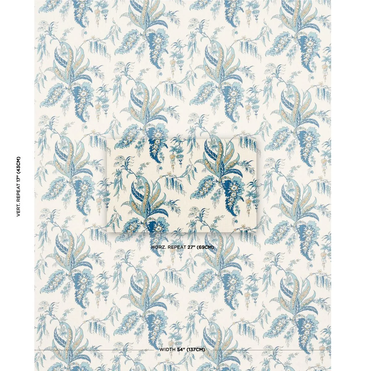 Schumacher 181731 Apolline Botanical Ciel & Marine fabric swatch
