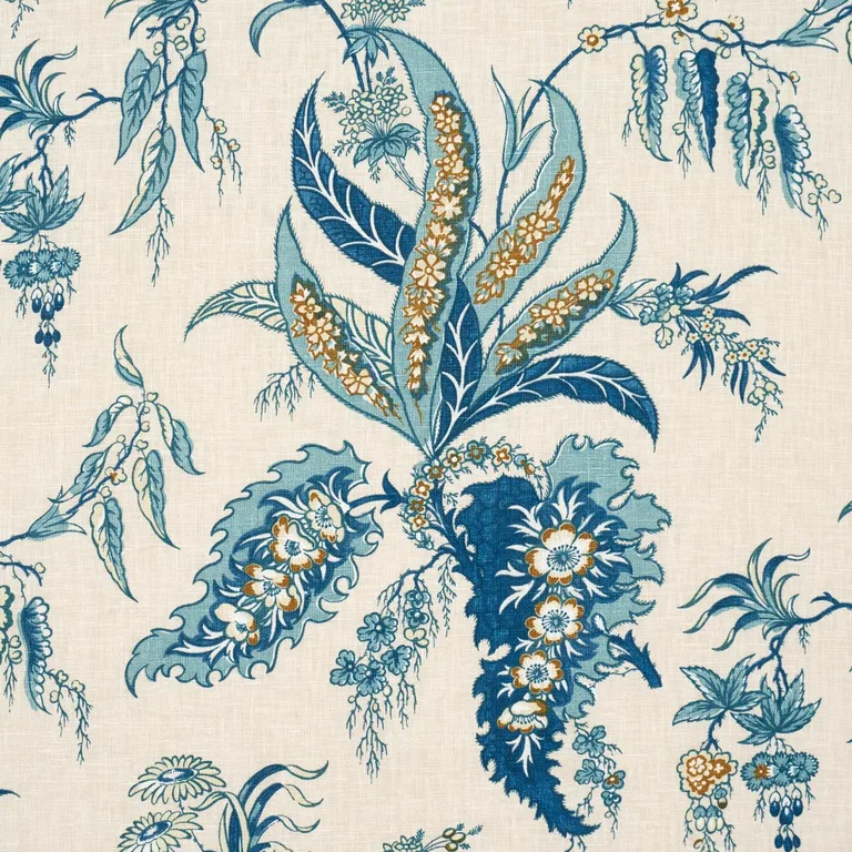 Schumacher 181731 Apolline Botanical Ciel & Marine fabric swatch
