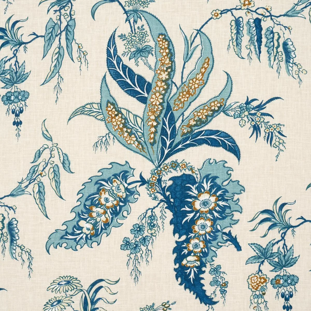 Schumacher 181731 Apolline Botanical Ciel & Marine fabric swatch