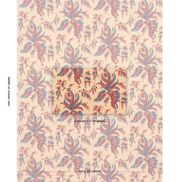 Schumacher 181730 Apolline Botanical Rouge & Bleu fabric swatch