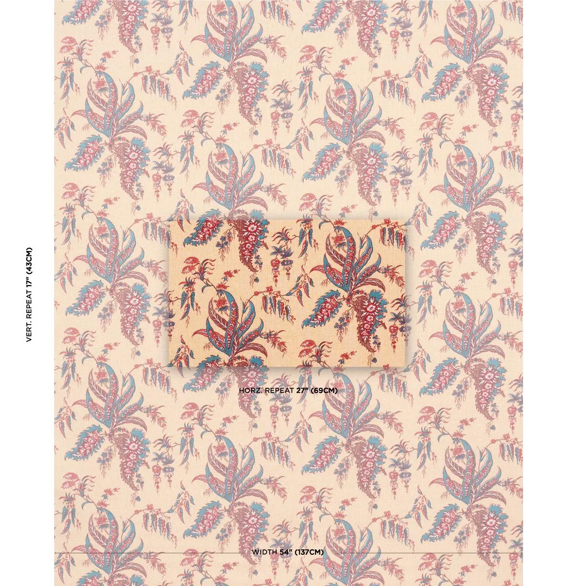 Schumacher 181730 Apolline Botanical Rouge & Bleu fabric swatch