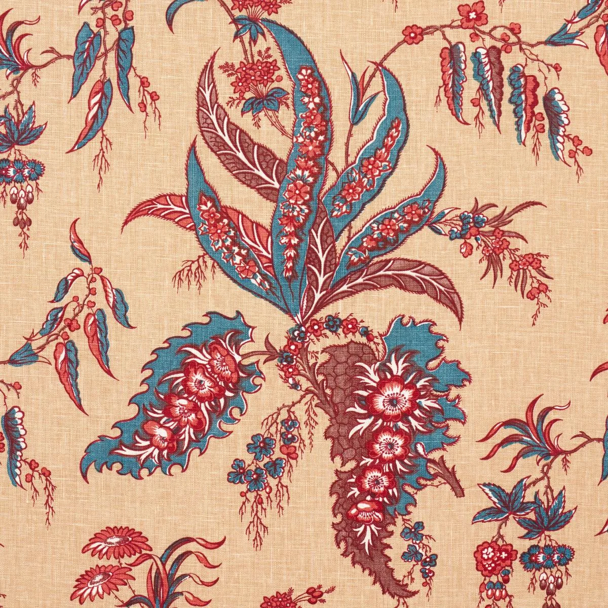 Schumacher 181730 Apolline Botanical Rouge & Bleu fabric swatch