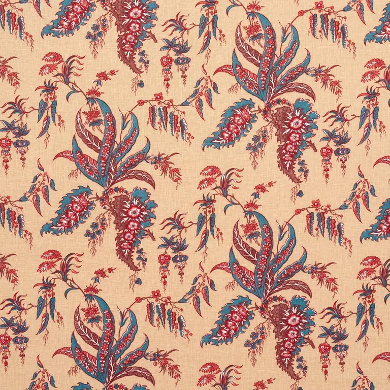 Schumacher 181730 Apolline Botanical Rouge & Bleu fabric swatch