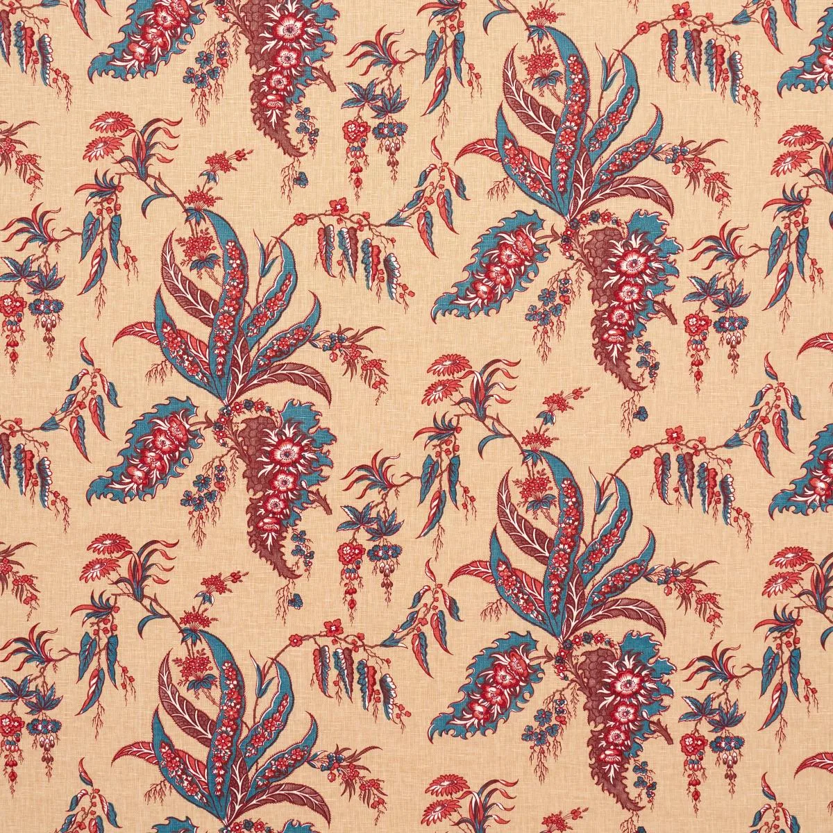 Schumacher 181730 Apolline Botanical Rouge & Bleu fabric swatch