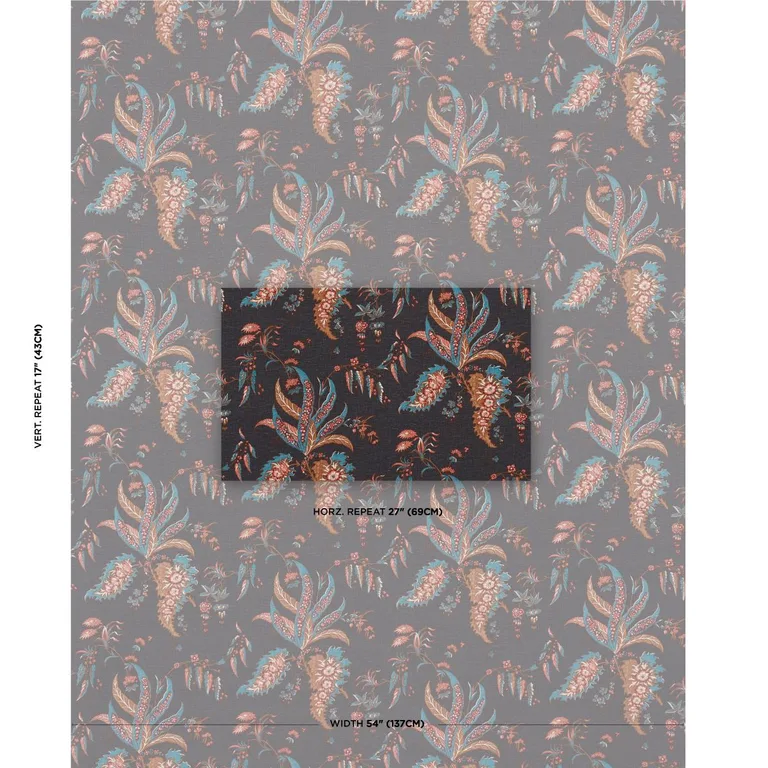 Schumacher 181732 Apolline Botanical Rouge & Noir fabric swatch