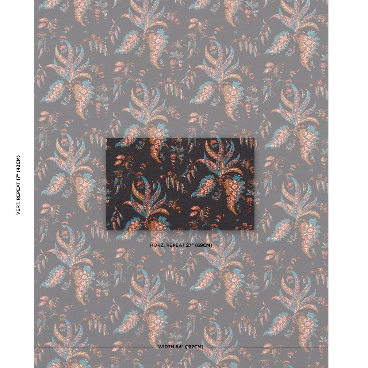 Schumacher 181732 Apolline Botanical Rouge & Noir fabric swatch