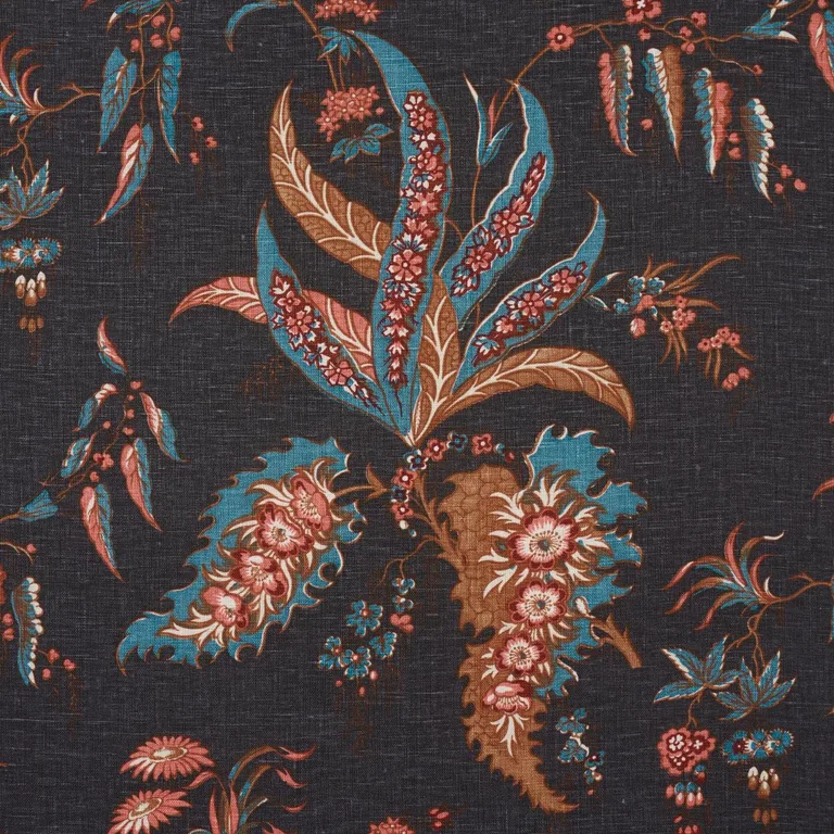 Schumacher 181732 Apolline Botanical Rouge & Noir fabric swatch
