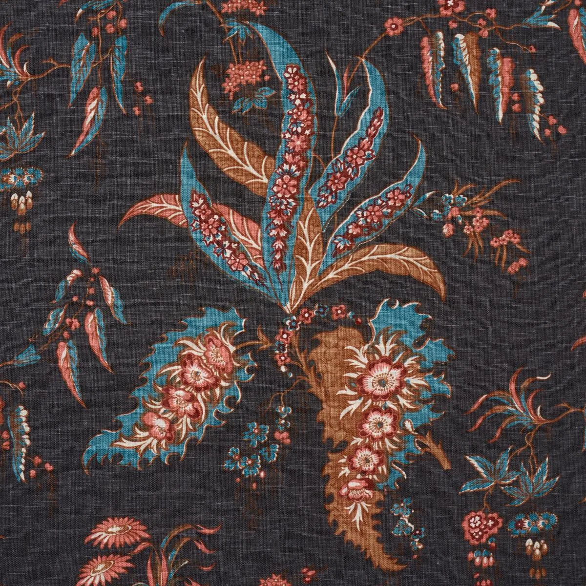 Schumacher 181732 Apolline Botanical Rouge & Noir fabric swatch