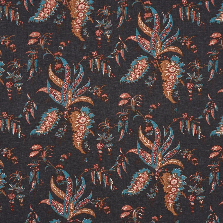 Schumacher 181732 Apolline Botanical Rouge & Noir fabric swatch