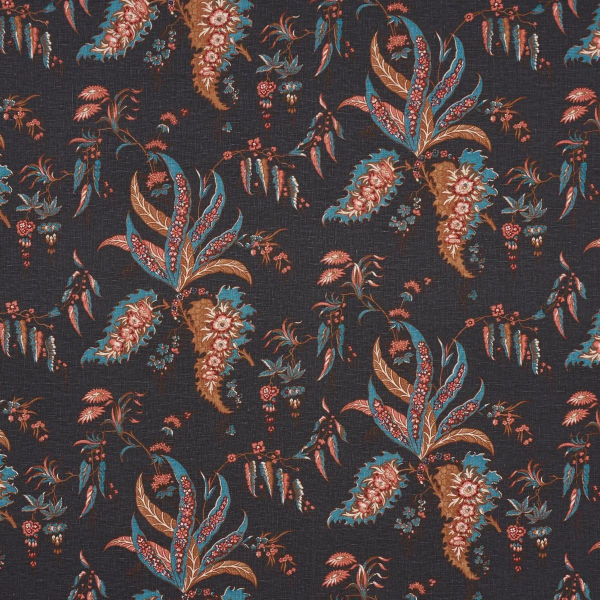 Schumacher 181732 Apolline Botanical Rouge & Noir fabric swatch