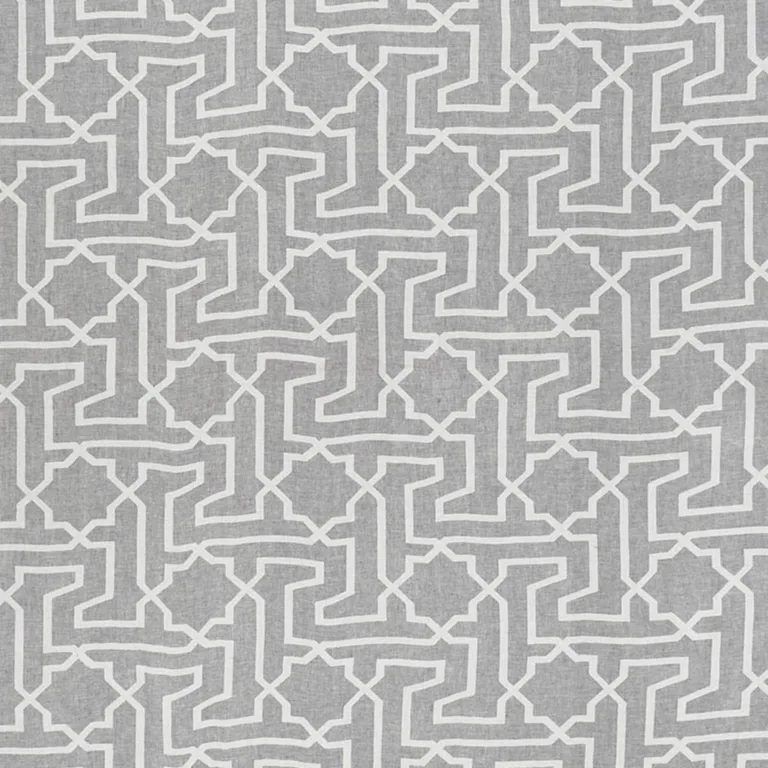 Schumacher 75870 Arabesque Maze Sheer Grey fabric swatch