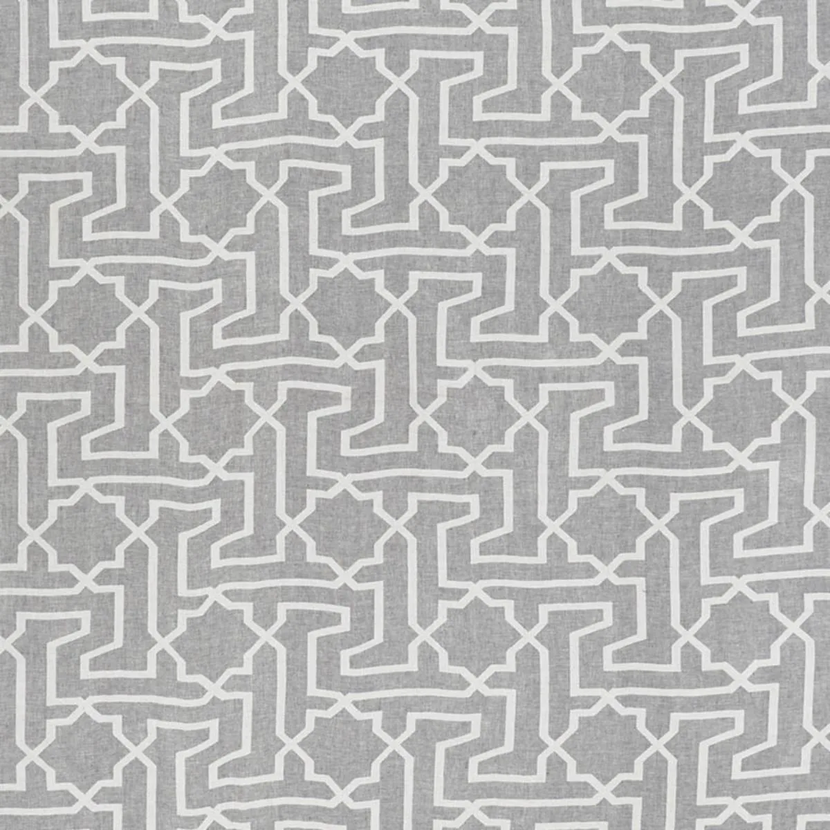 Schumacher 75870 Arabesque Maze Sheer Grey fabric swatch