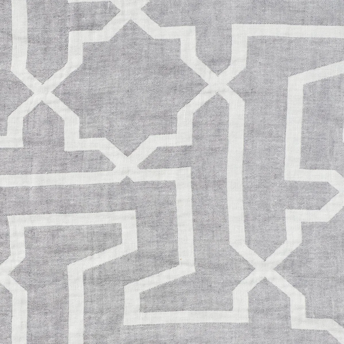 Schumacher 75870 Arabesque Maze Sheer Grey fabric swatch