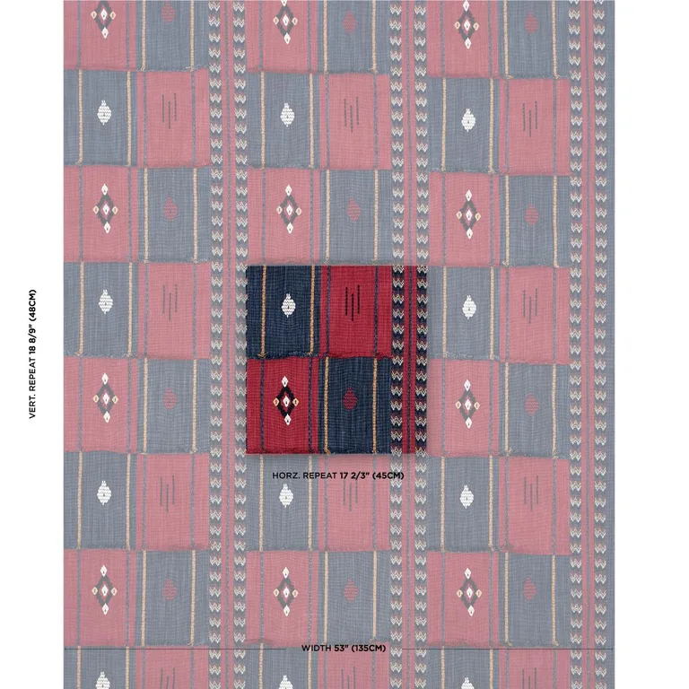 Schumacher 82091 Aravali Patchwork Cerise And Ink fabric swatch