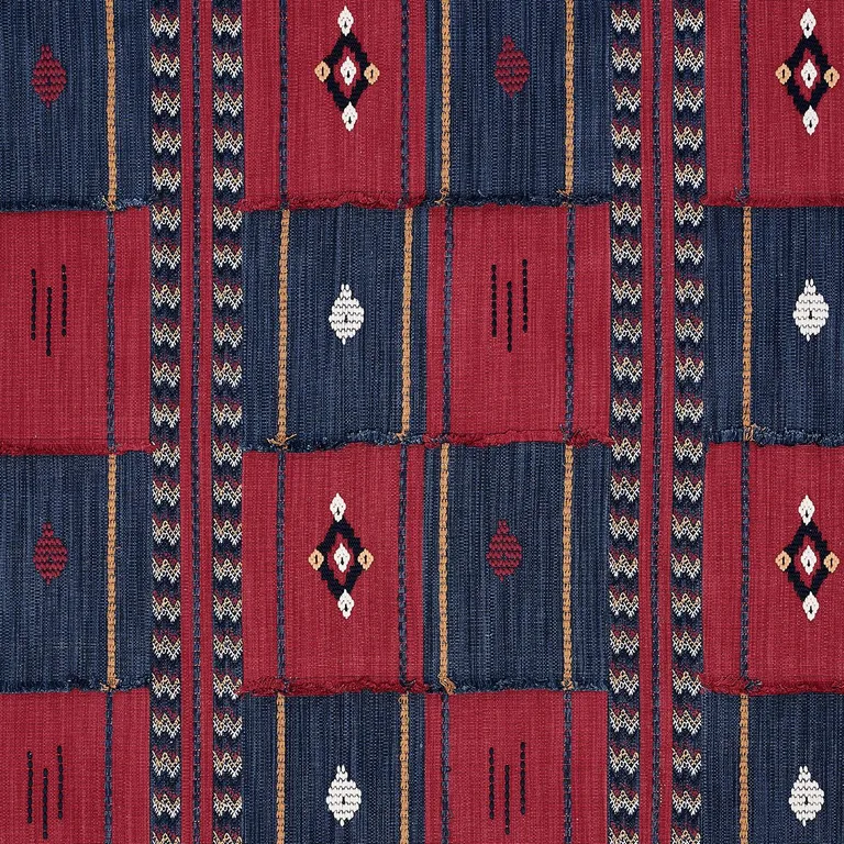 Schumacher 82091 Aravali Patchwork Cerise And Ink fabric swatch