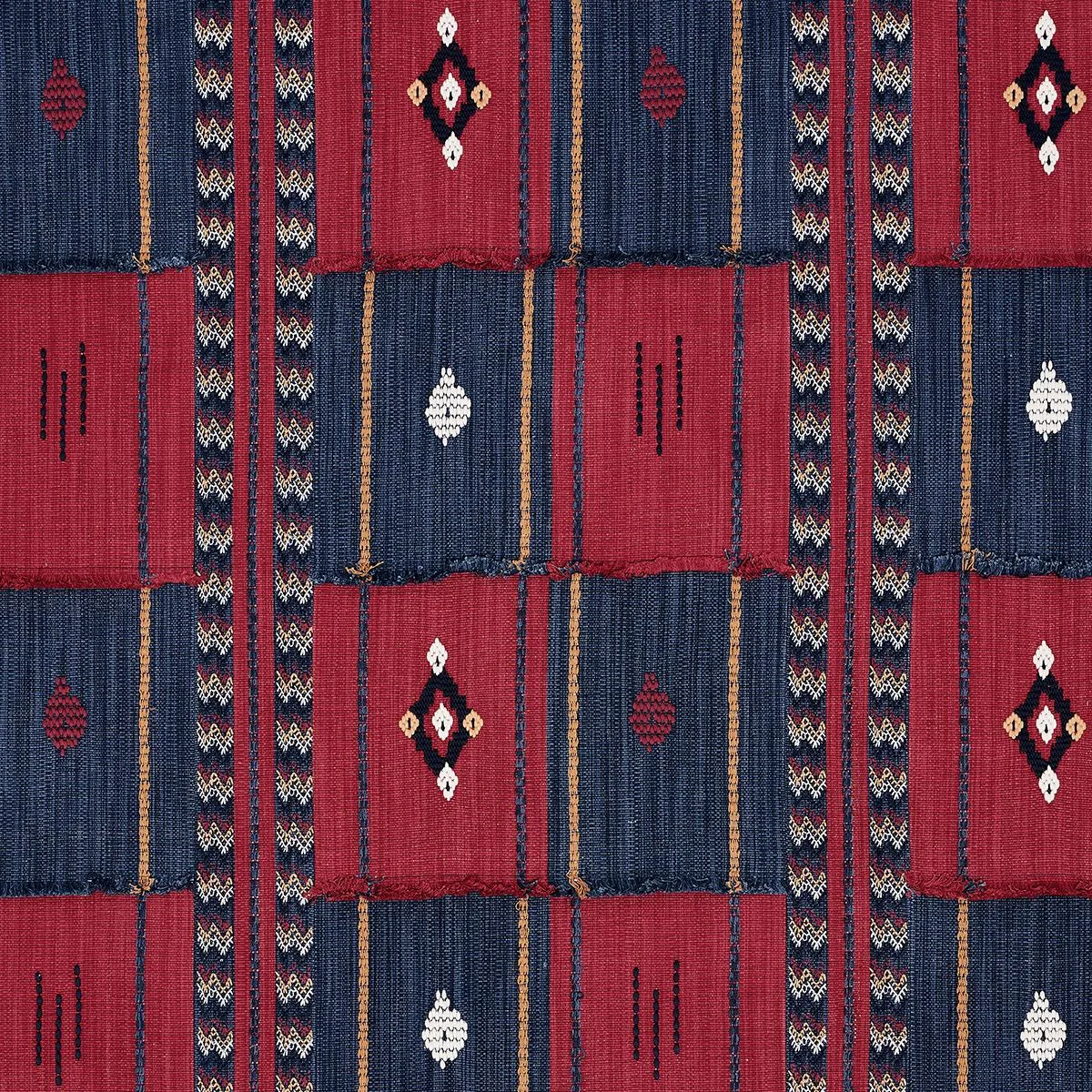 Schumacher 82091 Aravali Patchwork Cerise And Ink fabric swatch