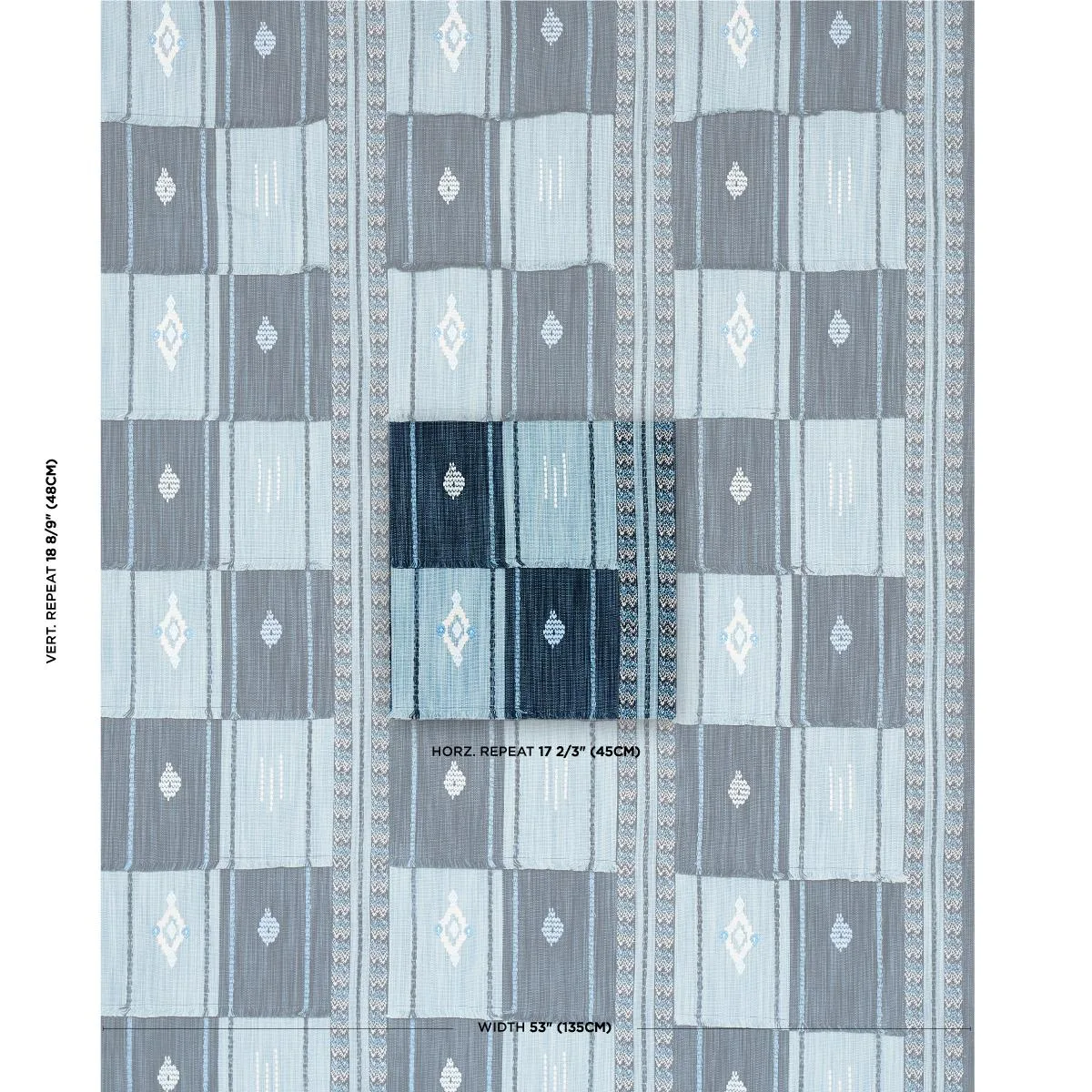 Schumacher 82090 Aravali Patchwork Denim And Indigo fabric swatch