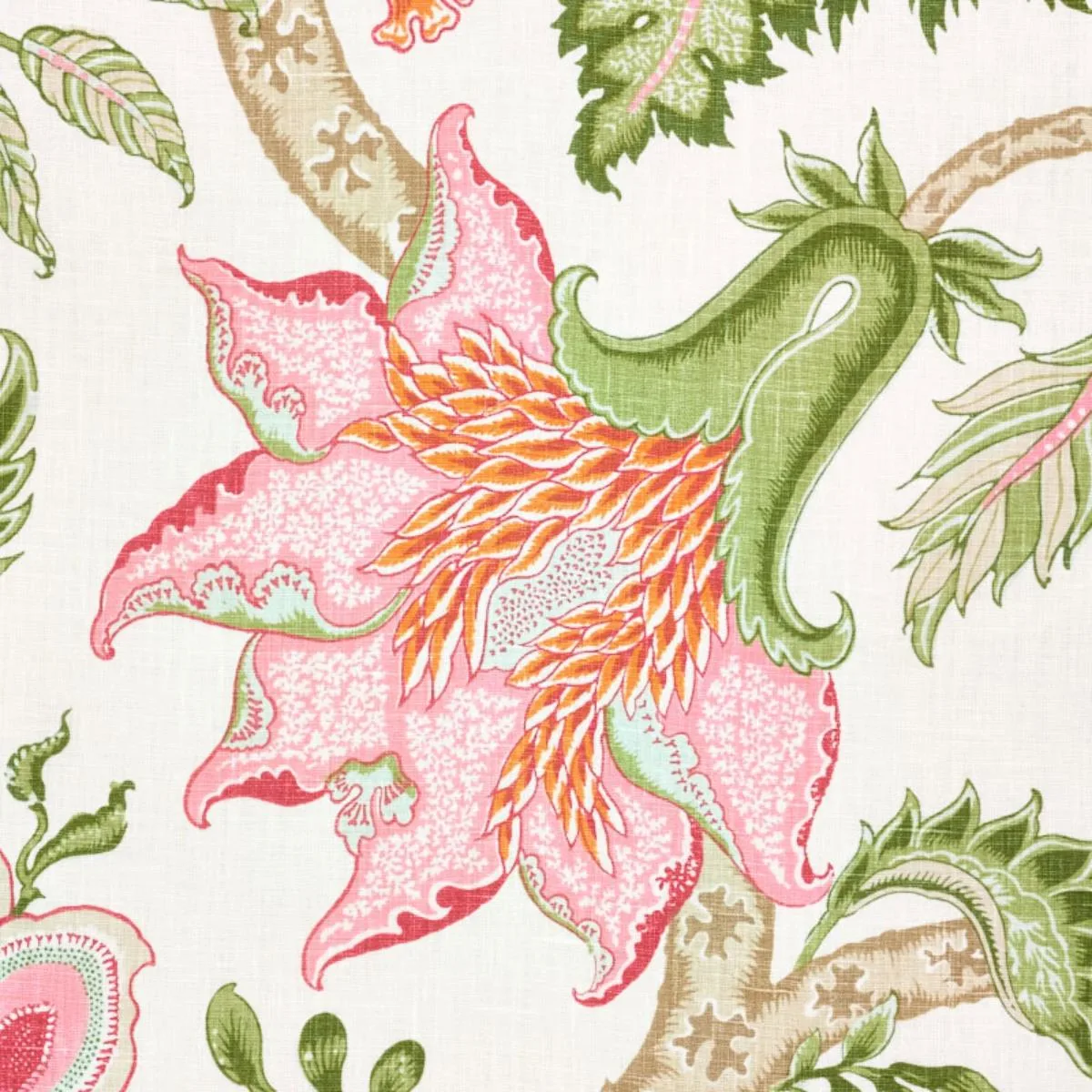 Schumacher 177371 Arborvitae Pink & Leaf fabric swatch