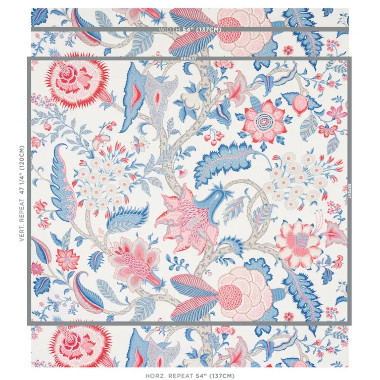 Schumacher 177370 Arborvitae Rose & Delft fabric swatch