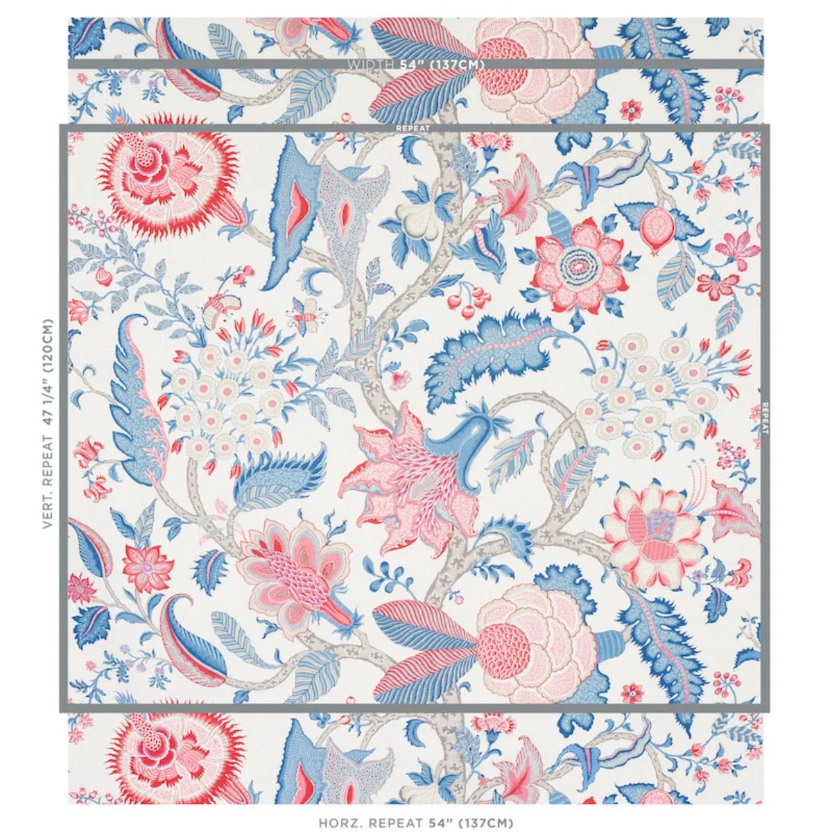 Schumacher 177370 Arborvitae Rose & Delft fabric swatch