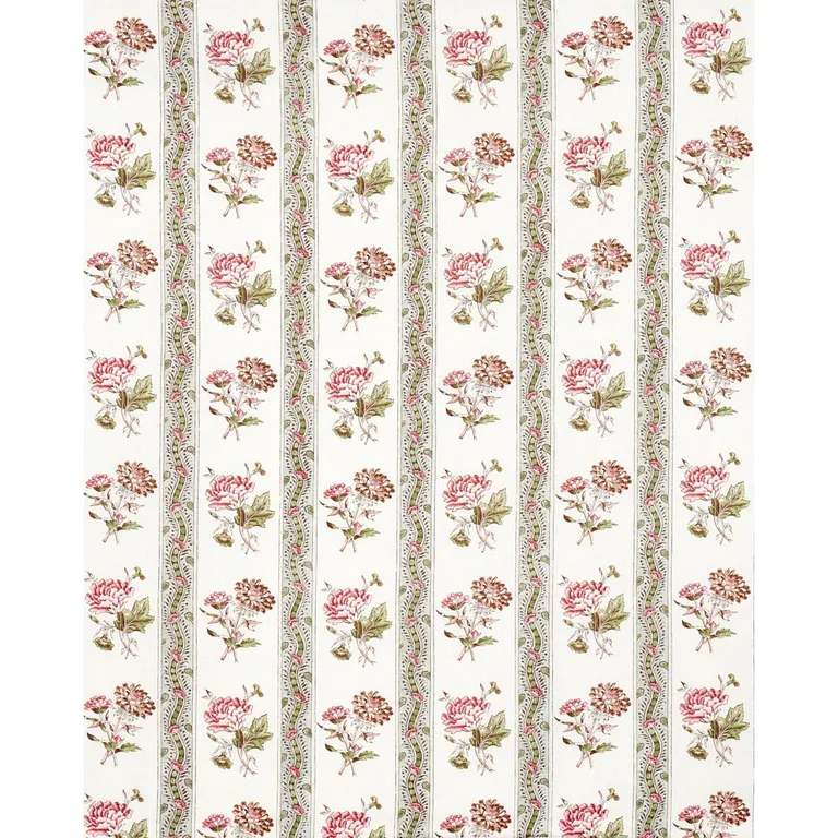 Schumacher 180243 Ariana Floral Stripe Famille Rose fabric swatch