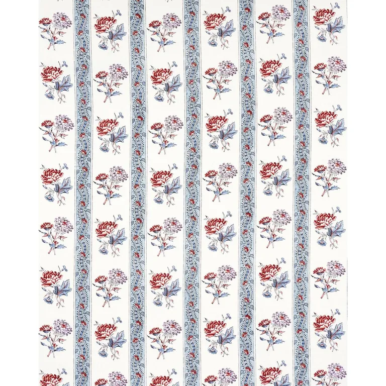 Schumacher 180241 Ariana Floral Stripe Pearlware Blue fabric swatch