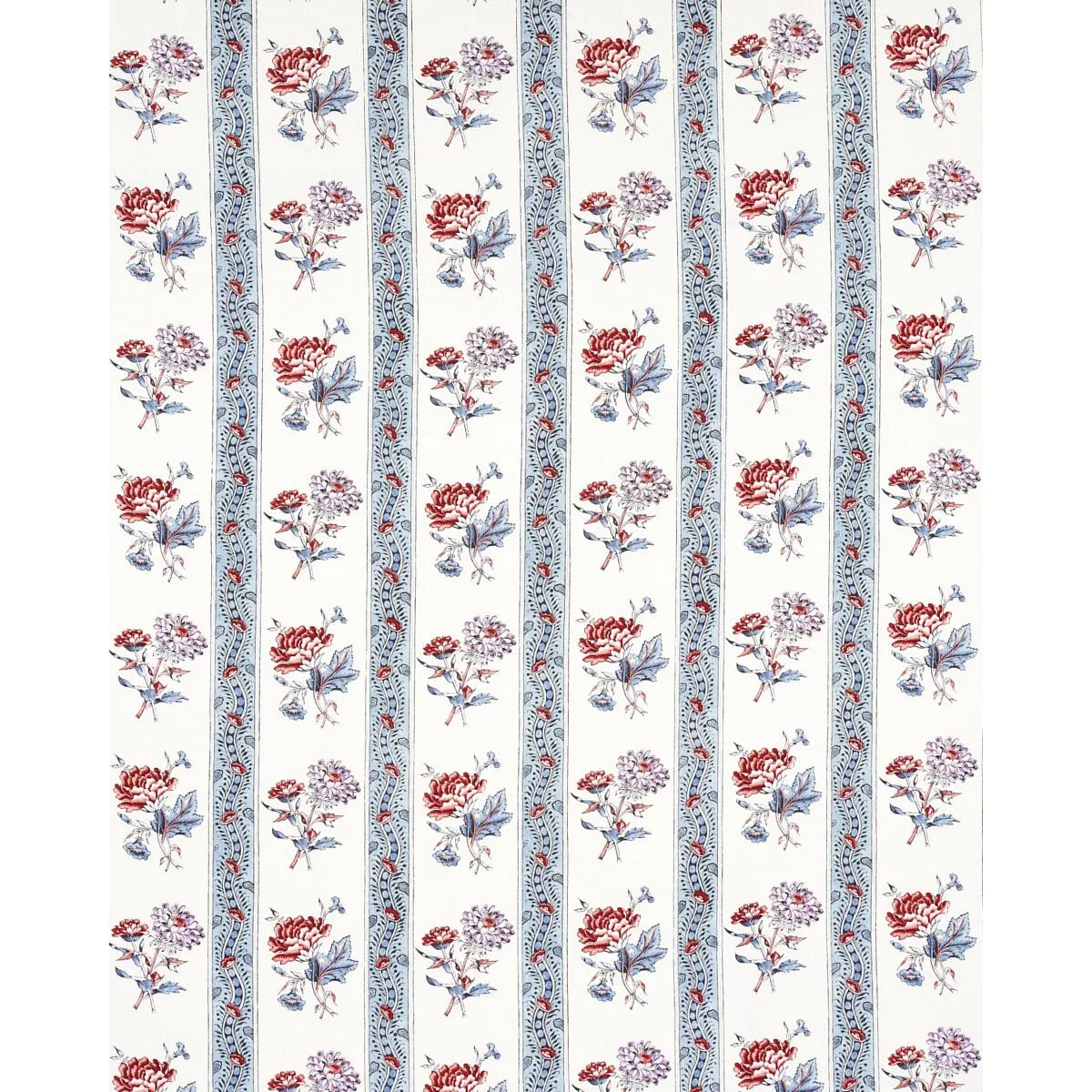 Schumacher 180241 Ariana Floral Stripe Pearlware Blue fabric swatch