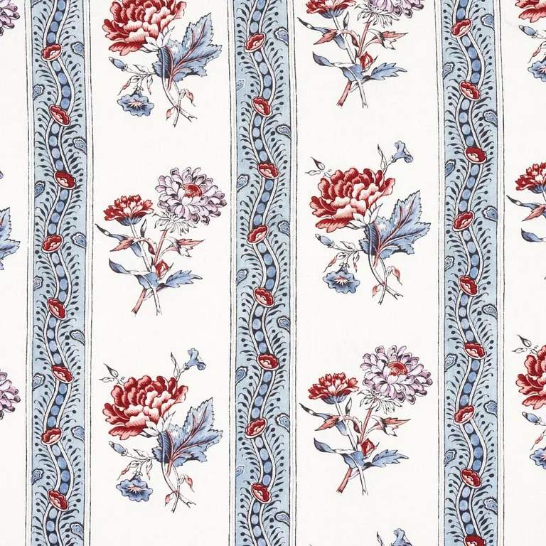 Schumacher 180241 Ariana Floral Stripe Pearlware Blue fabric swatch