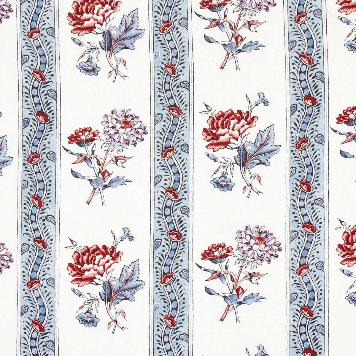 Schumacher 180241 Ariana Floral Stripe Pearlware Blue fabric swatch