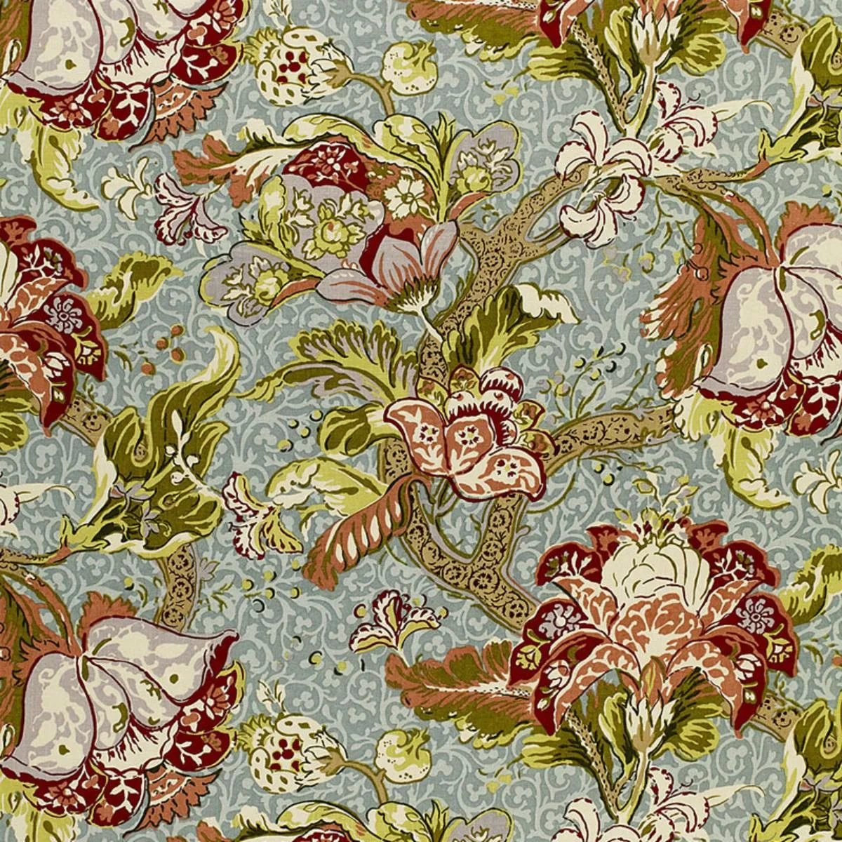 Schumacher 1319001 Ariella Jacobean Robin's Egg fabric swatch