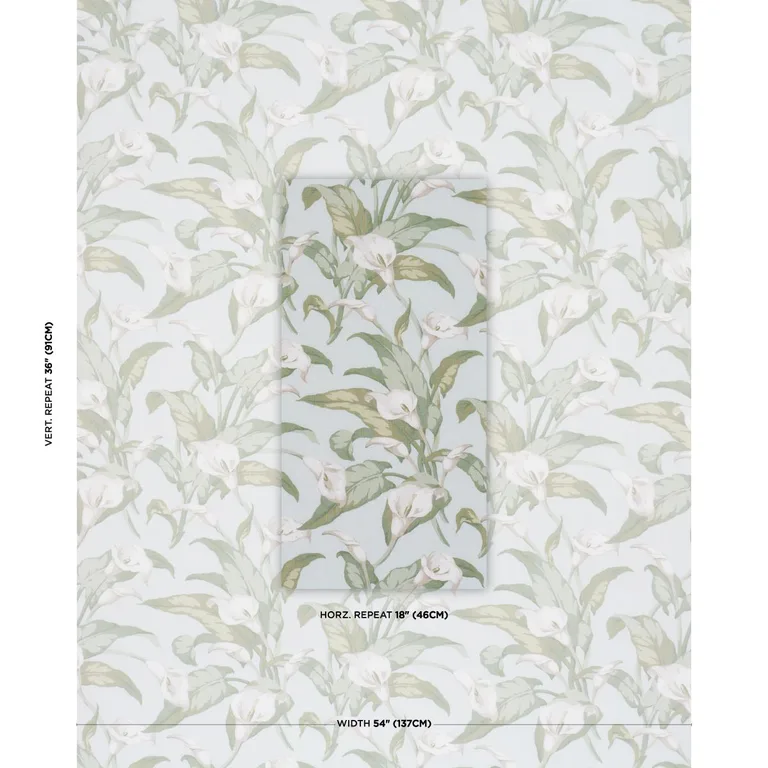 Schumacher 183121 Arum Lilies Aqua fabric swatch