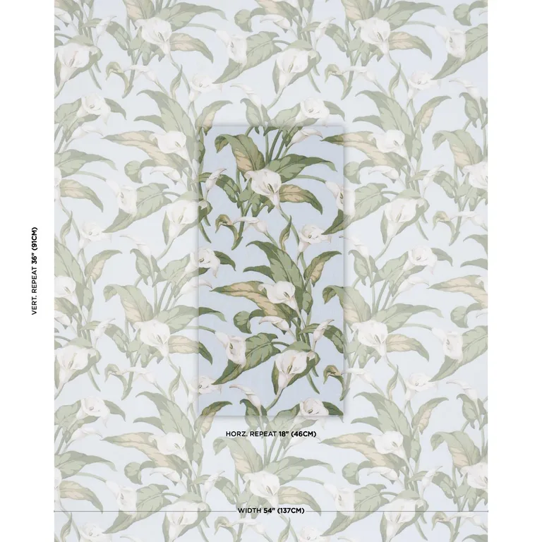 Schumacher 183123 Arum Lilies Sky fabric swatch