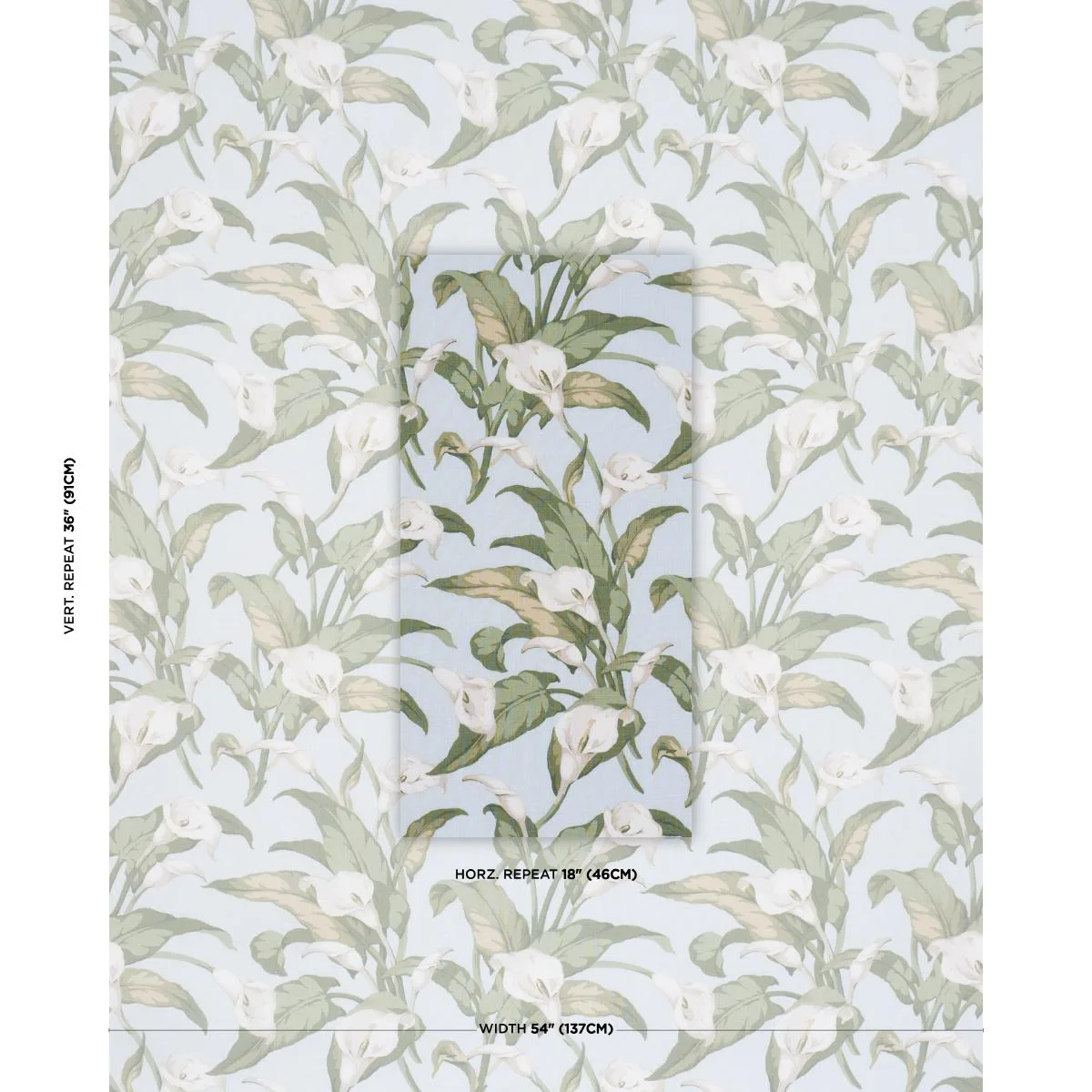 Schumacher 183123 Arum Lilies Sky fabric swatch