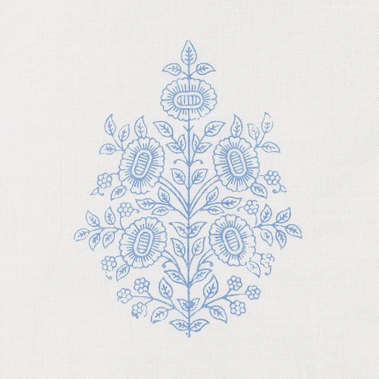 Schumacher 178372 Asara Flower Sheer Blue fabric swatch