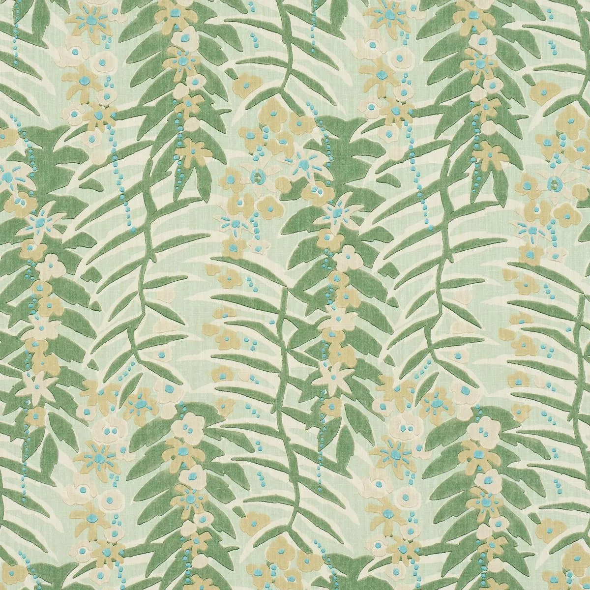 Schumacher 182152 Ashbee Botanical Aqua fabric swatch