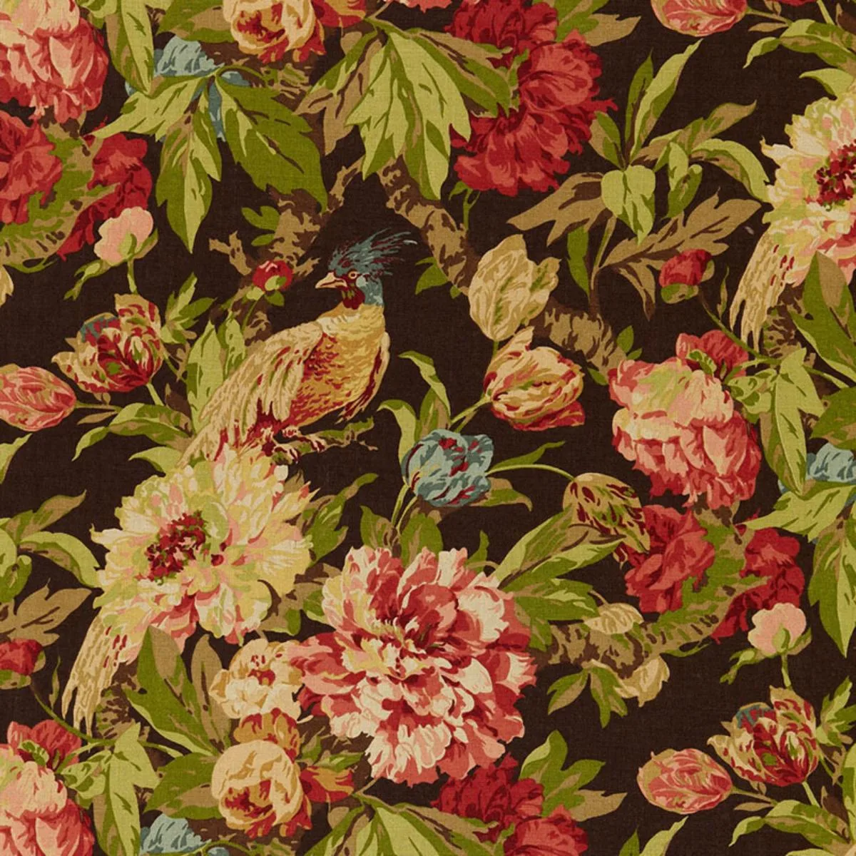 Schumacher 173830 Ashbourne Peony Chestnut fabric swatch