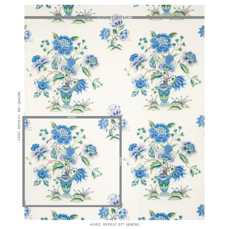 Schumacher 180041 Ashford Linen Cornflower And Lilac fabric swatch