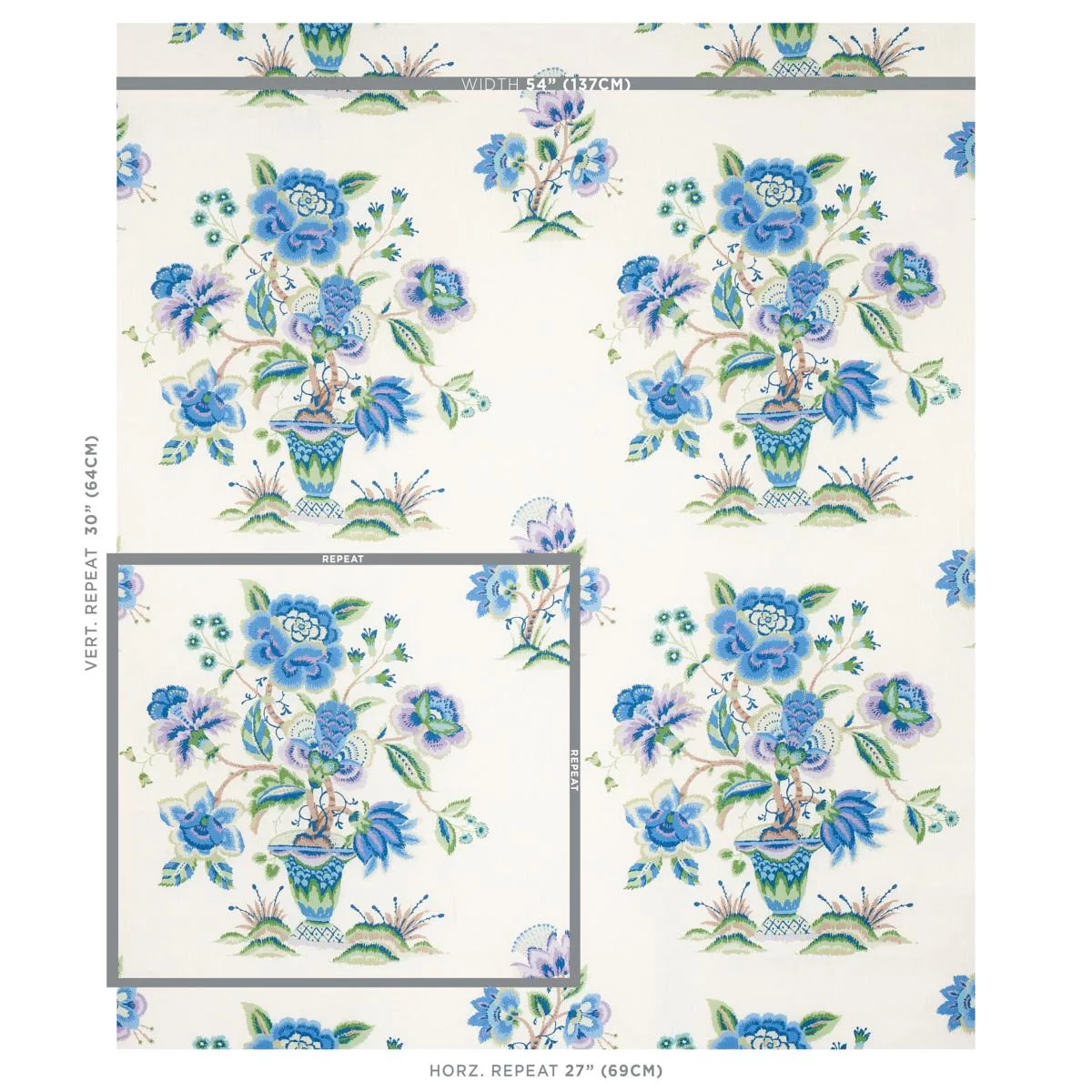 Schumacher 180041 Ashford Linen Cornflower And Lilac fabric swatch